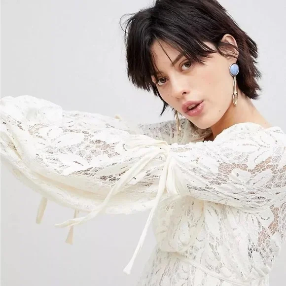 NWT Free People Ruby Lace With Tie Sleeves Ivory Dress, Size xs baby doll - Picture 4 of 16